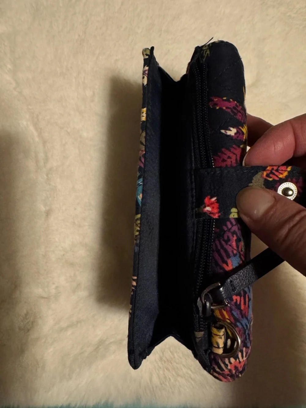 Vera Bradley Women’s Navy Floral Quilted Midnight Gardens trifold wallet - Picture 3 of 8
